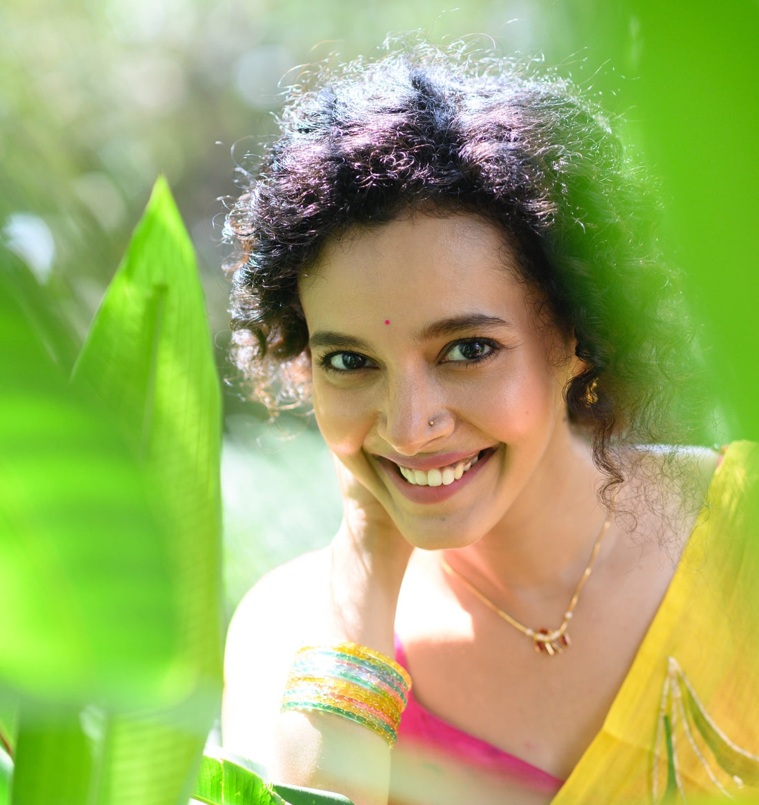 Sunshine Yellow Hand-Painted Tulip Mul Cotton Saree