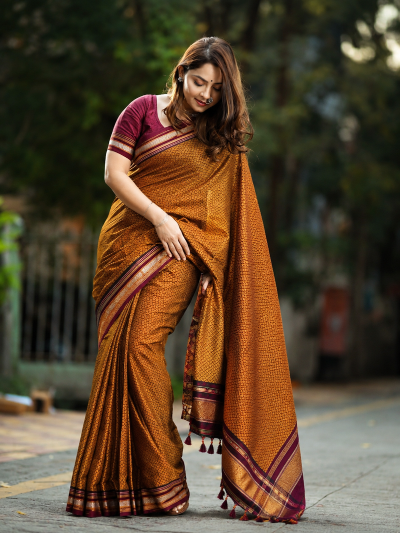 Women's Traditional Khun Saree or Customize into Nauvari Saree Handloom Ethnic Wear