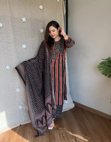Farina Ajrakh Print Cotton Suit with Dupatta