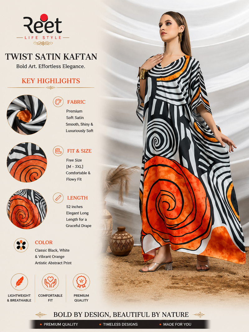 Monochrome Twist Satin Resort Kaftan
