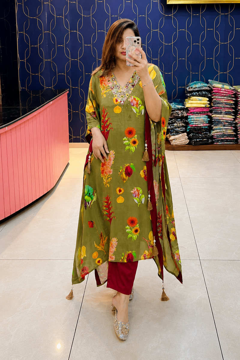 Sunlit Bloom Digital Printed Kaftan