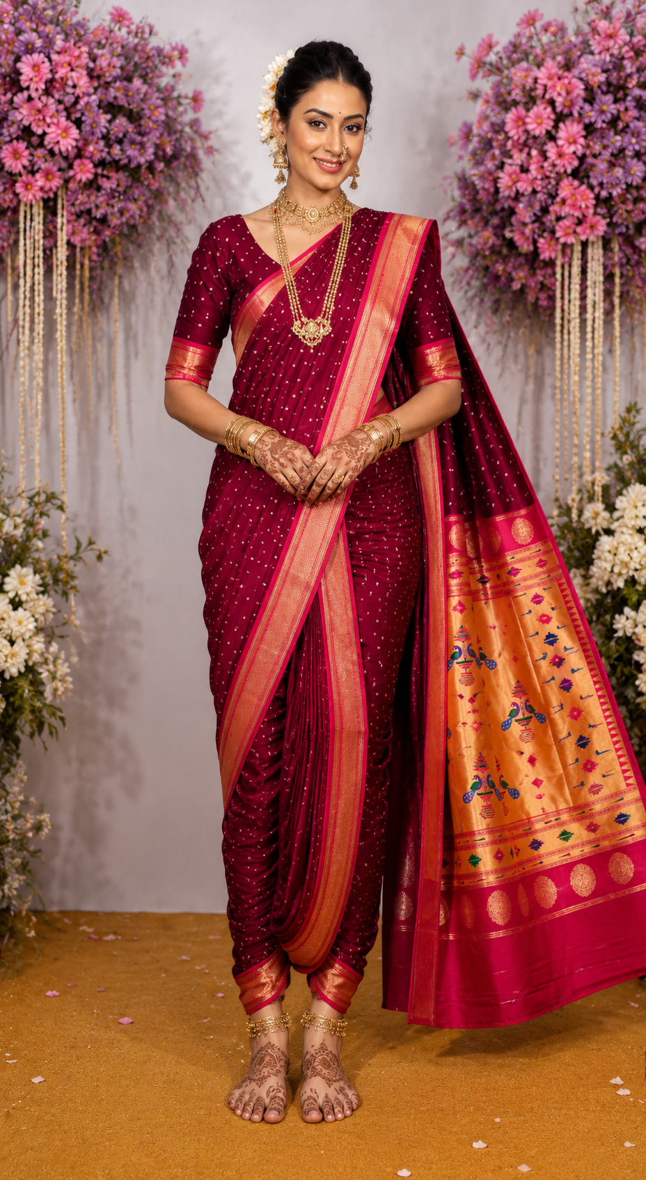 Sindoori Red 9 Yard Soft Silk Paithani Saree with Kalash Peacock Pallu