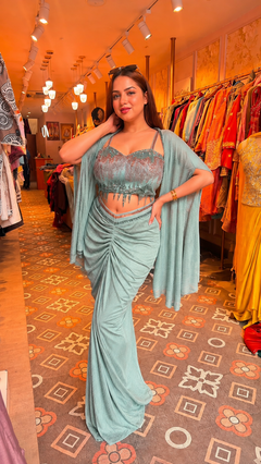 Astera Luxe Draped Saree Gown Set with Cape