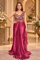 1. Glamour Edit Wine Saree with Designer Stonework Blouse