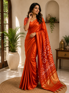 Amora Purple Satin Silk Saree with Gold Tissue Pallu