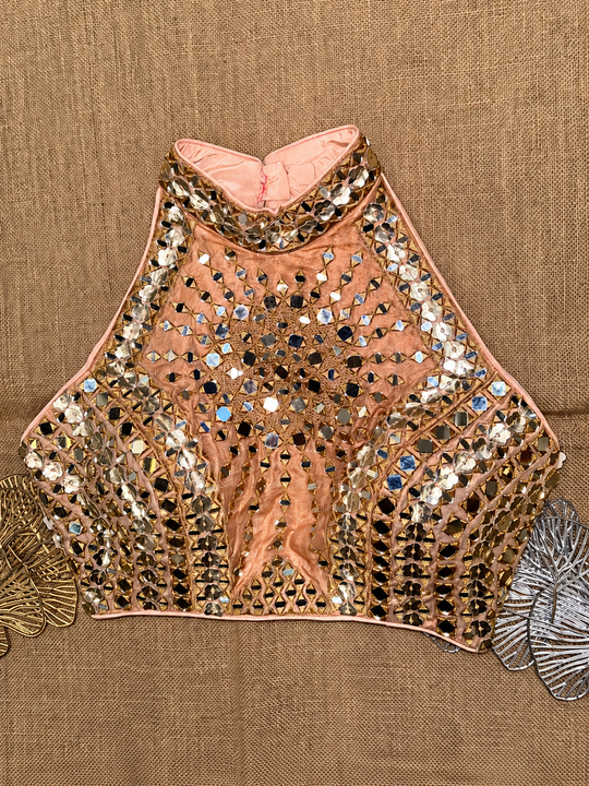 Mirror Work Halter Neck Designer Blouse