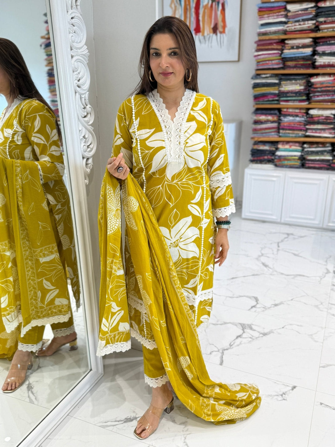 Floral Charm Cotton Suit Set with Dupatta