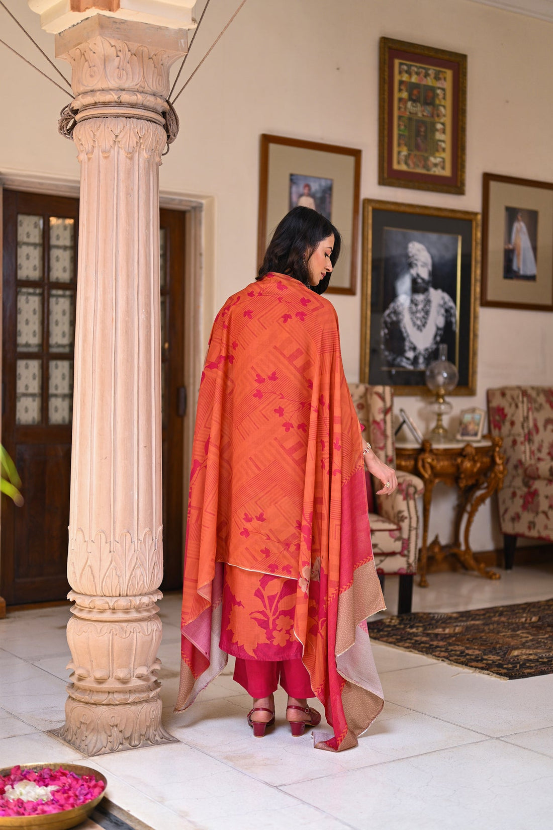 Floral muslin kurta set for family gatherings