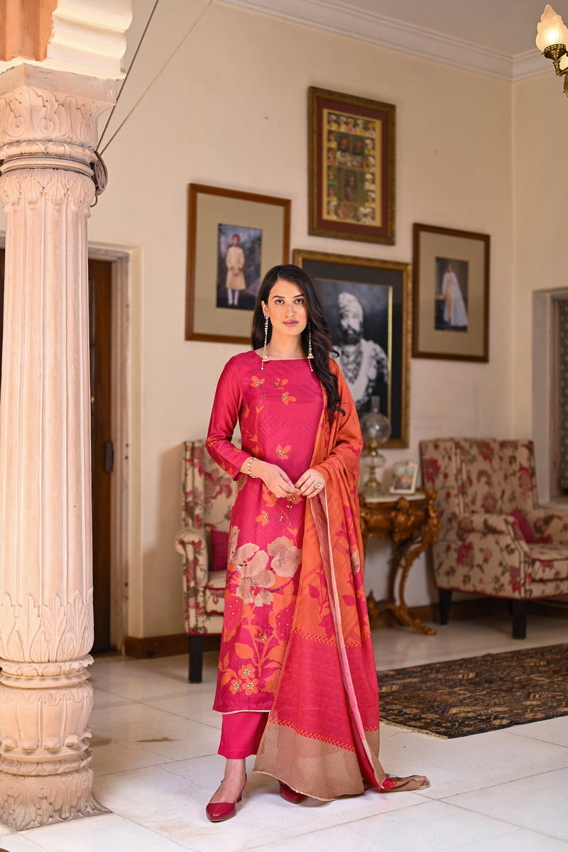 Pure muslin kurta with patch and moti work