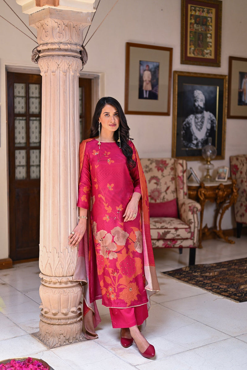 Patch work muslin suit for festive occasions