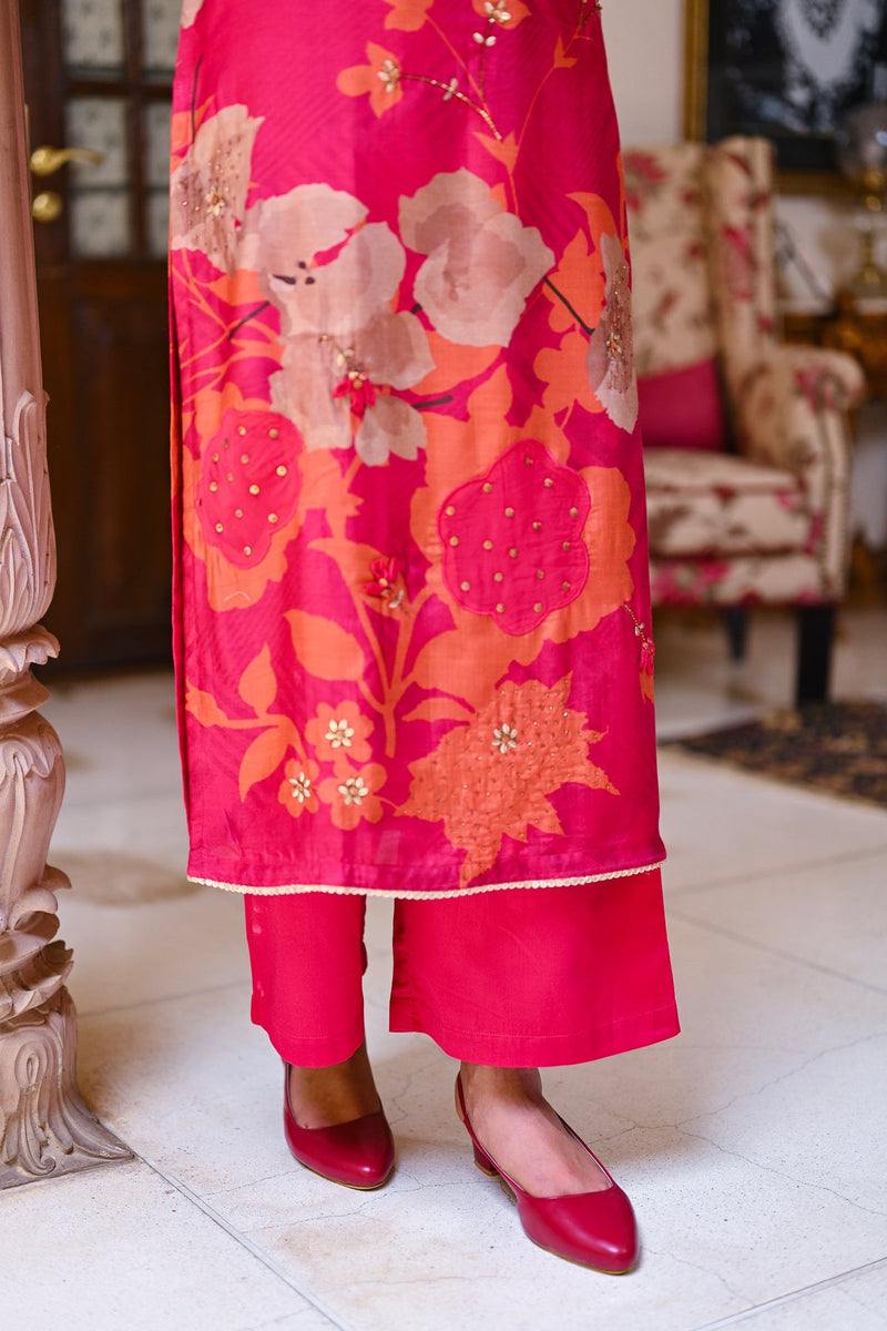 Cotton silk pant suit with chiffon dupatta