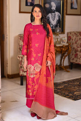Fresh Pink and Orange Bloom Pure Muslin Suit Set