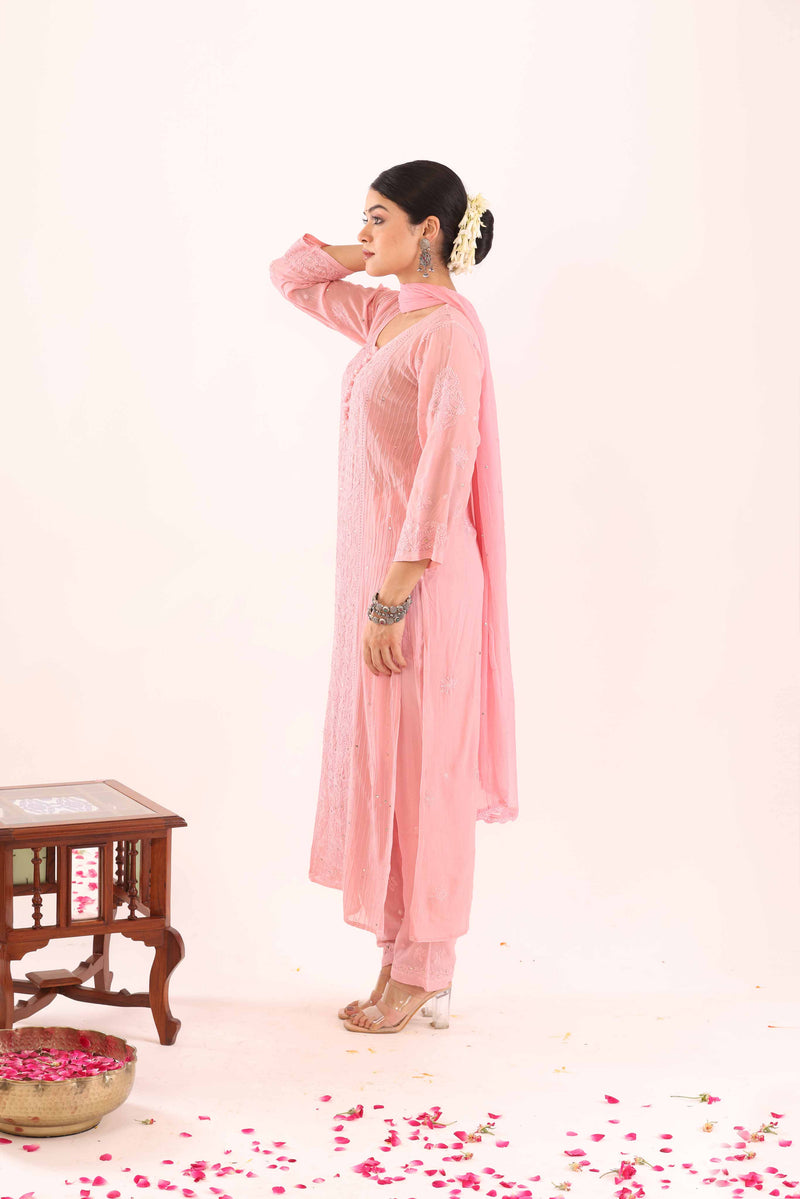 Pink Chikankari Suit with Mukaish Work