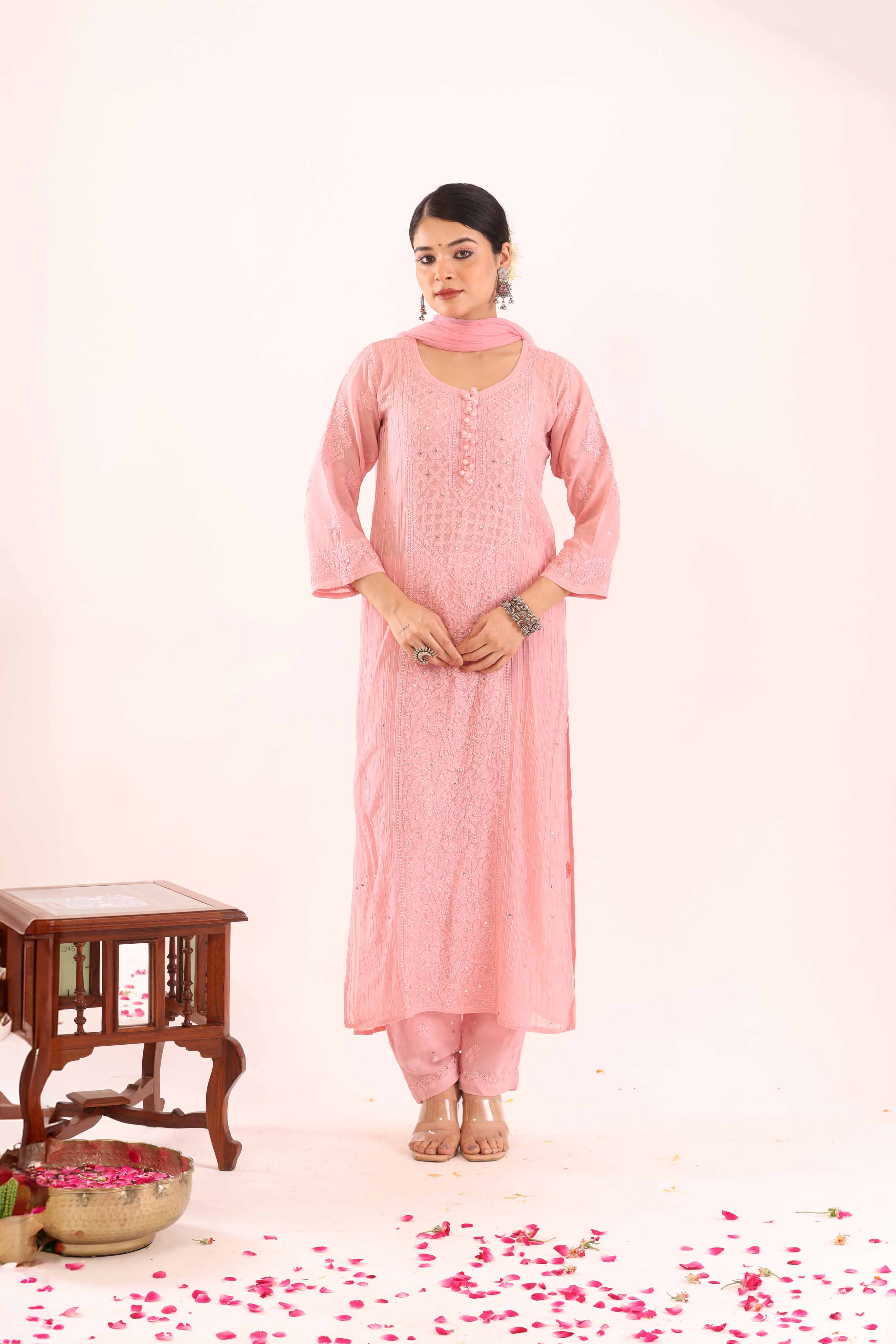 Pink Chikankari Suit with Mukaish Work