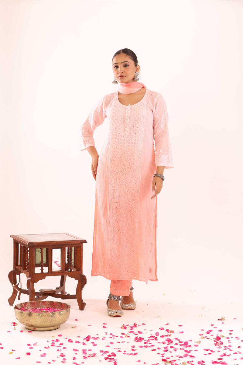 Peach Ombre Chikankari Suit with Mukaish Work