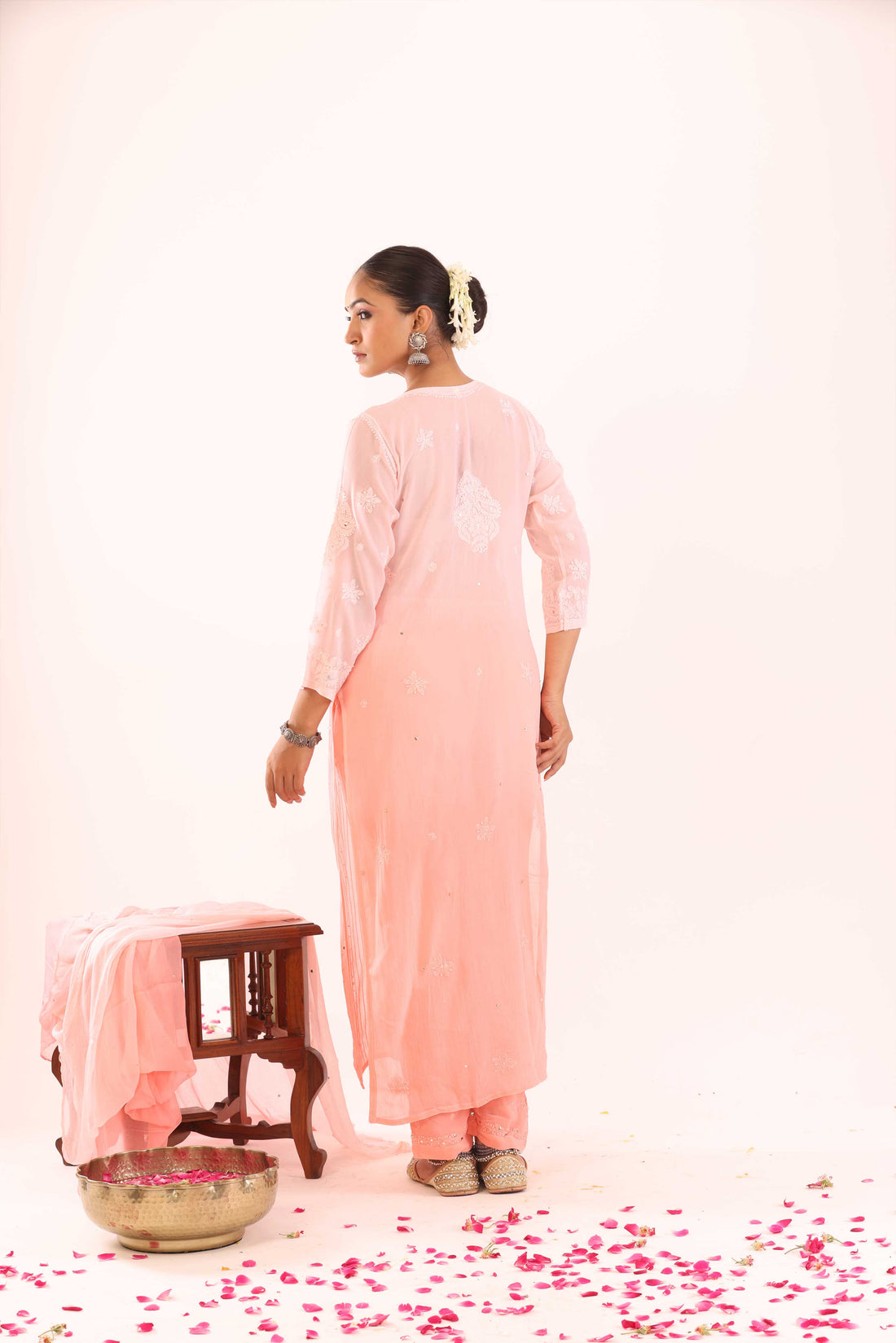 Peach Ombre Chikankari Suit with Mukaish Work