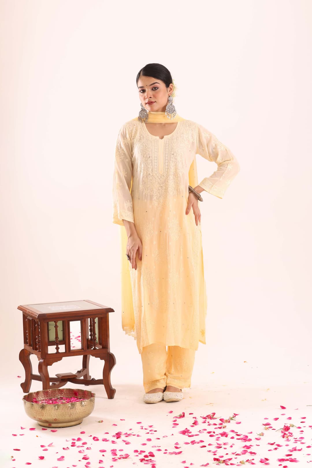 Yellow Ombre Chikankari Suit with Mukaish Work