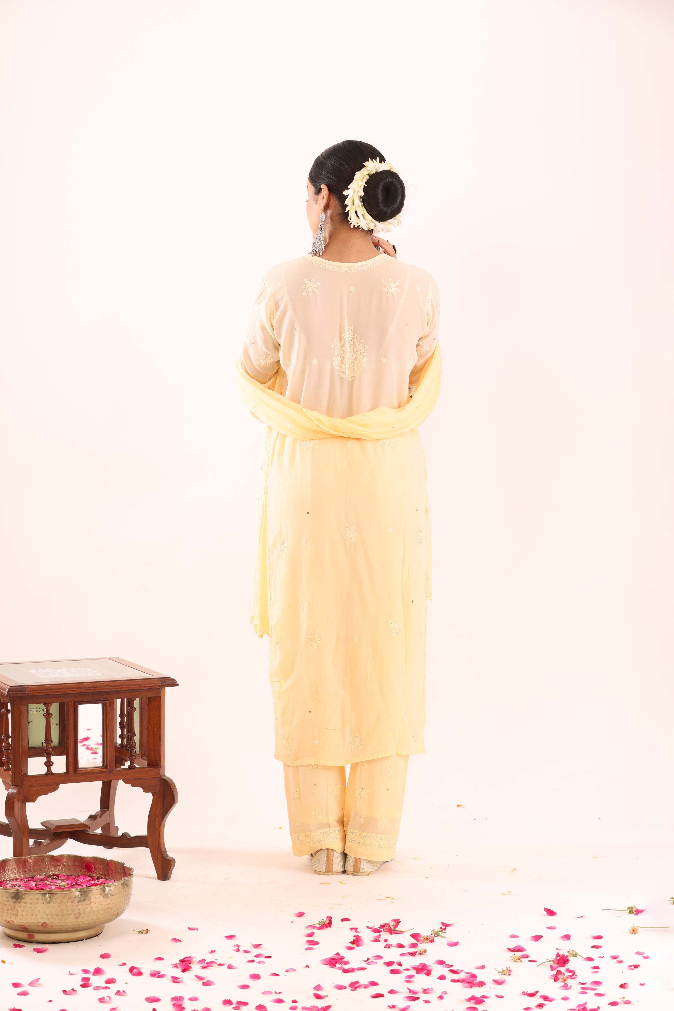 Yellow Ombre Chikankari Suit with Mukaish Work