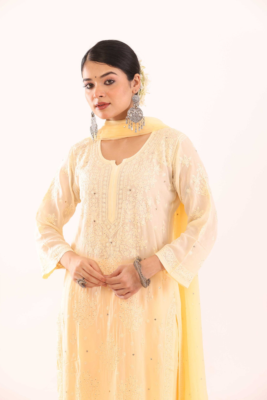 Yellow Ombre Chikankari Suit with Mukaish Work