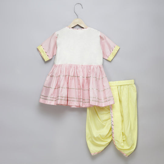 Ganpati Embroidered Kurta Yellow Dhoti Set for Kids