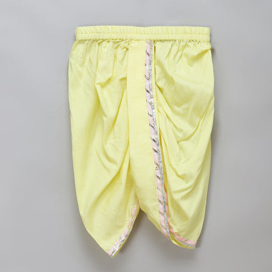 Ganpati Embroidered Kurta Yellow Dhoti Set for Kids