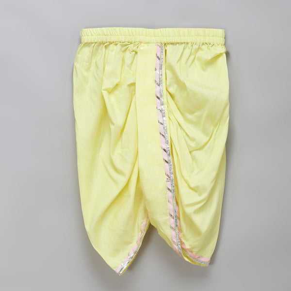 Ganpati Embroidered Kurta Yellow Dhoti Set for Kids