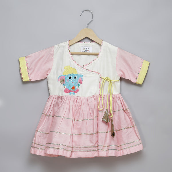 Ganpati Embroidered Kurta Yellow Dhoti Set for Kids