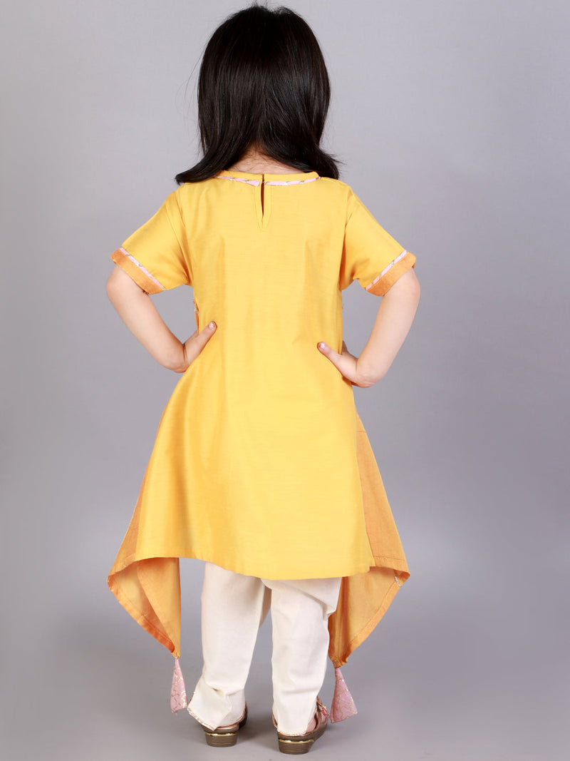 Ganpati Embroidered Yellow Kurta Dhoti Set