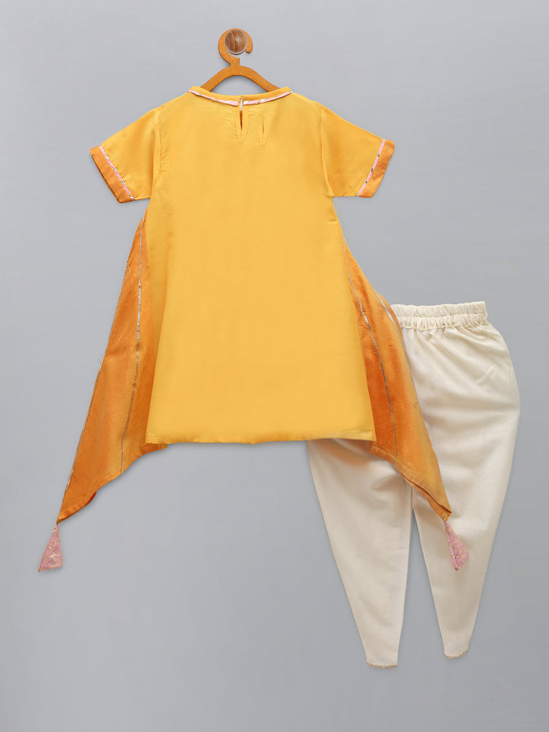 Ganpati Embroidered Yellow Kurta Dhoti Set