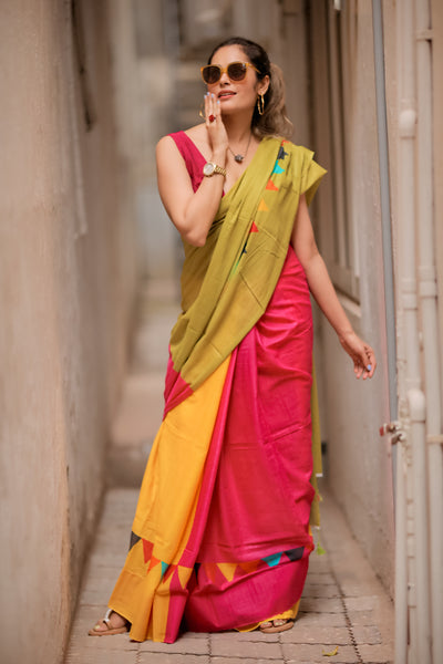 Garden Butterfly Olive Green Mul Mul Printed Saree