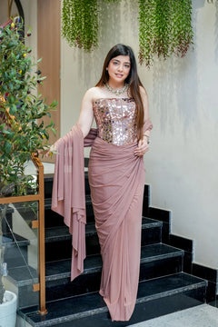 Mirror-embellished structured corset Drape Saree
