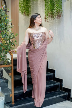 Mirror-embellished structured corset Drape Saree