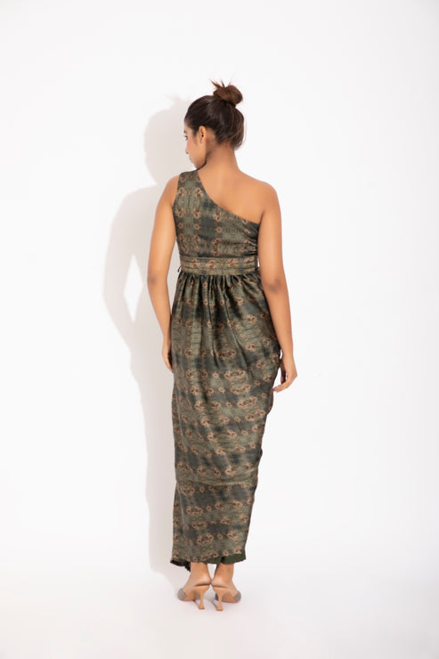 Georgette Satin Slit Sari Gown