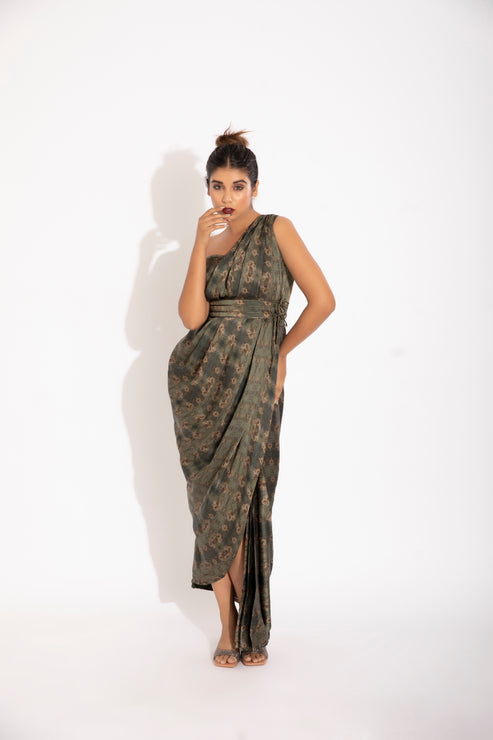 Georgette Satin Slit Sari Gown