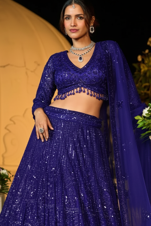 Zafira Midnight Sparkle Ensemble Designer Net Lehenga Set