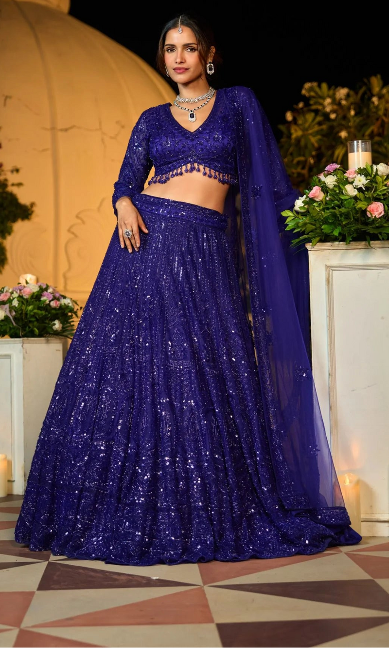 Zafira Midnight Sparkle Ensemble Designer Net Lehenga Set