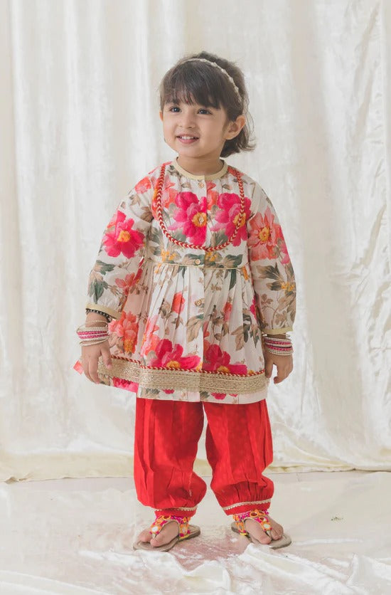 Girls Garden Bloom Cream Angrakha Set