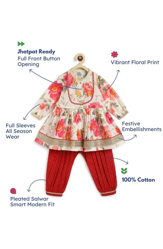 Girls Garden Bloom Cream Angrakha Set