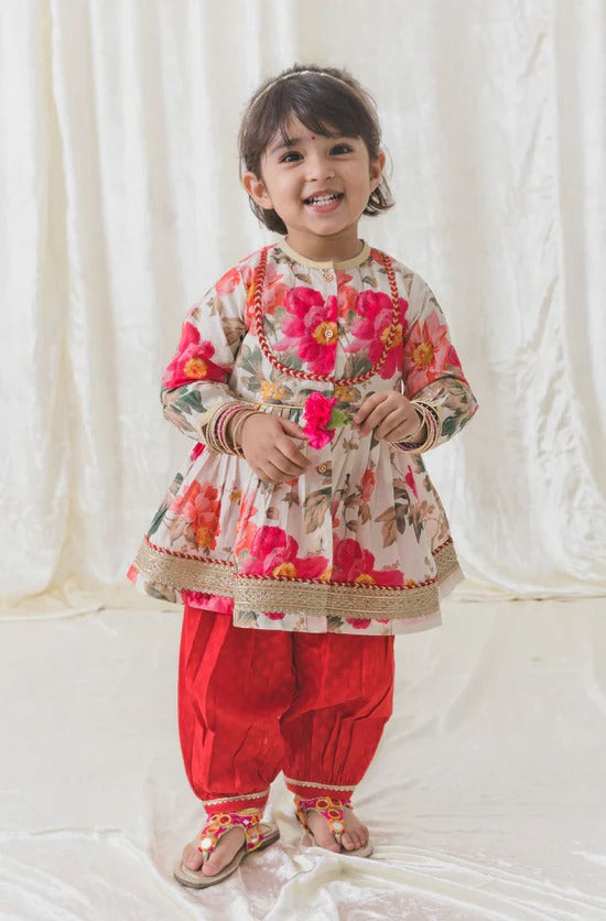 Girls Garden Bloom Cream Angrakha Set