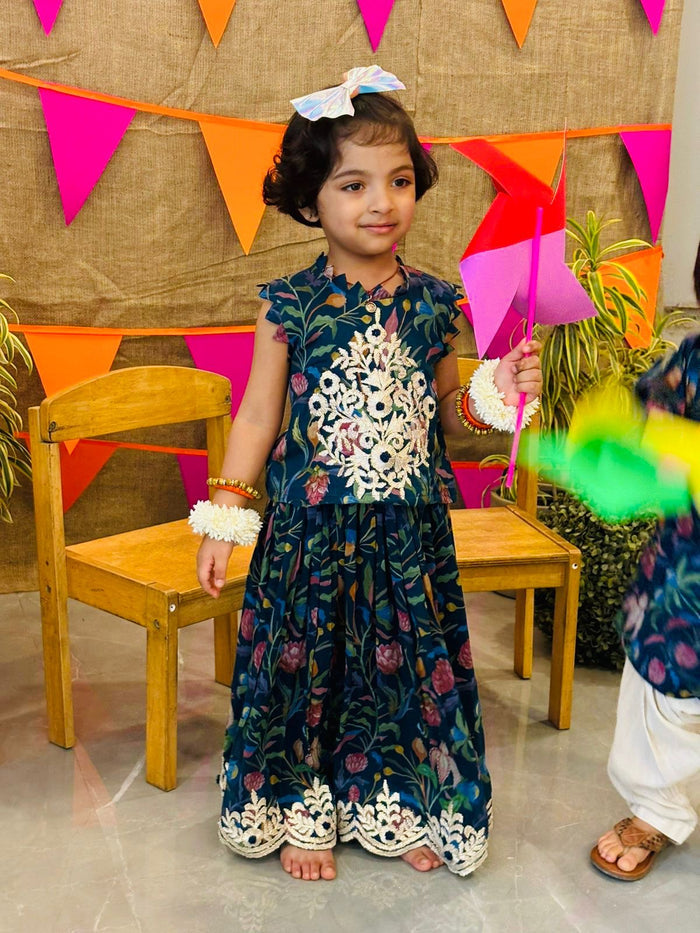 Navy Blue Gota Top and Pant for Girls