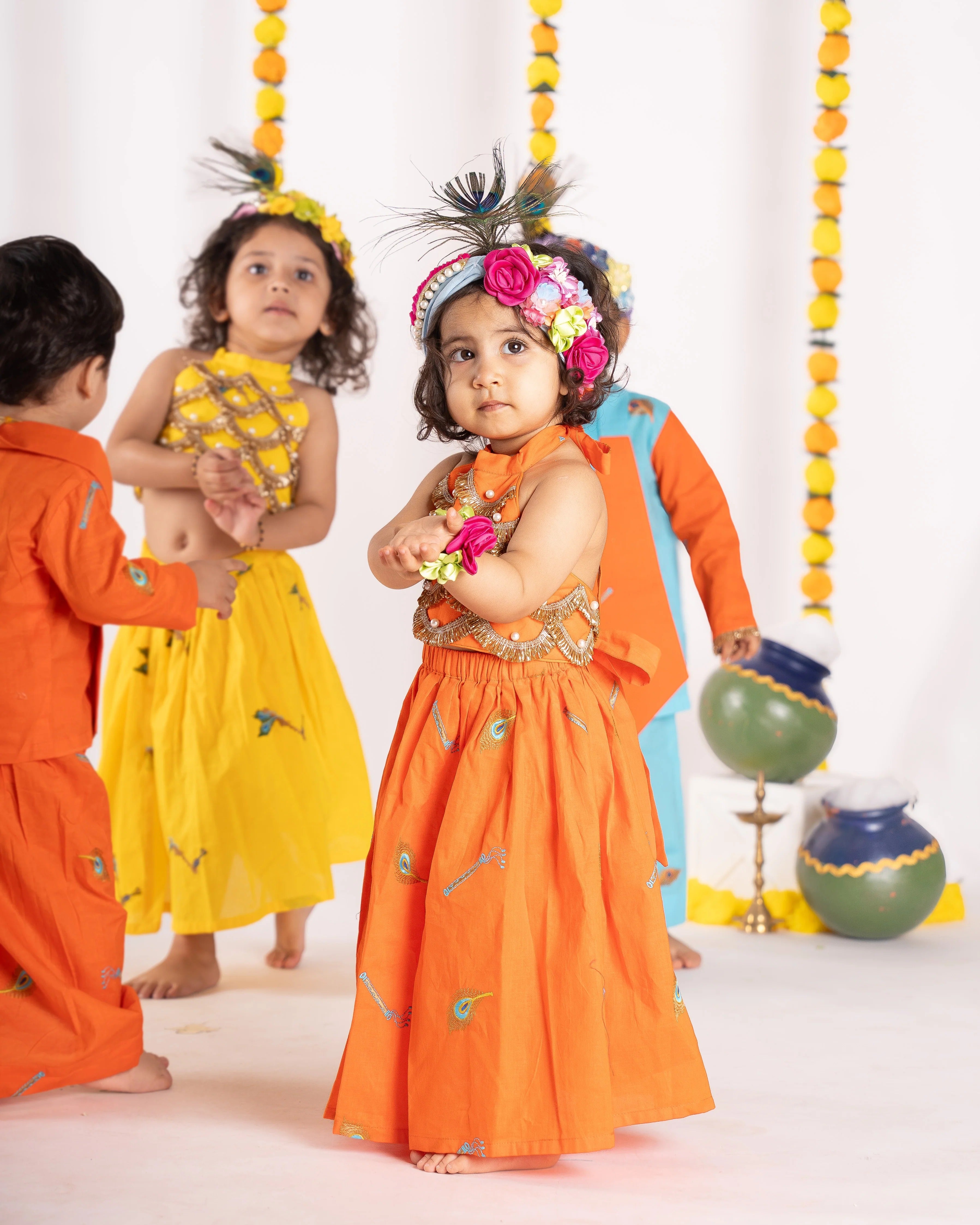 Geeta Lehenga Set for Girls in Orange