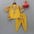 Mustard Kurti and Tulip Dhoti with Net Dupatta Twinning Set Brother Sister or Mother daughter