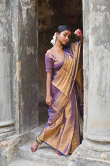 Gold Purple Handloom Tissue Saree