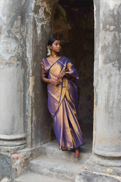 Gold Purple Handloom Tissue Saree