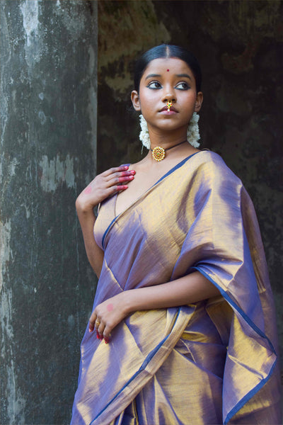 Gold Purple Handloom Tissue Saree