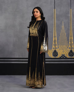 Royal Luxurious Noir Gold Foil Kaftan Dress