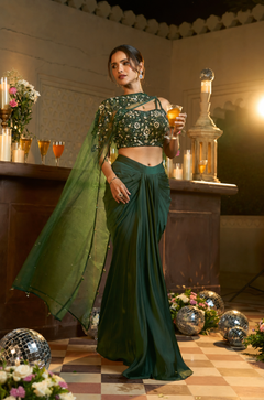 Couture Handcrafted Net Top Drape Skirt Set