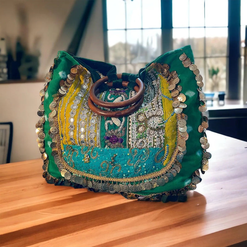 Green Bandhini Ethnic Boho Bag