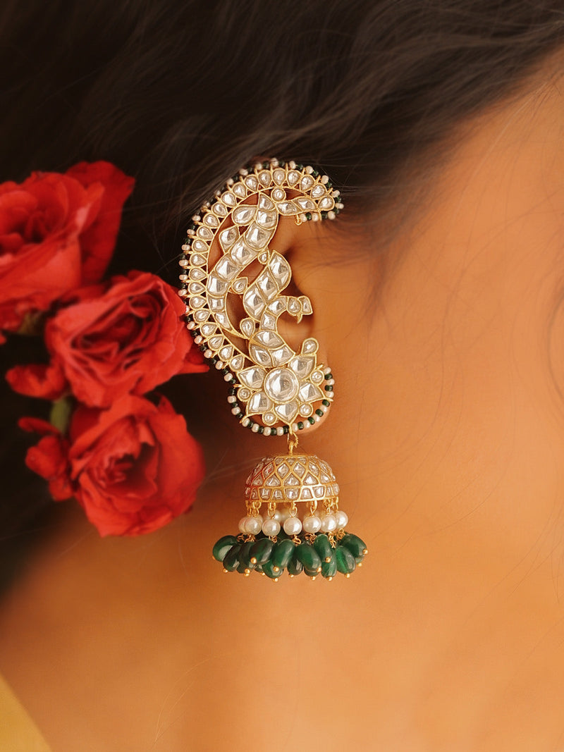 Green Gold Plated Jadau Kundan Earrings – ME1180