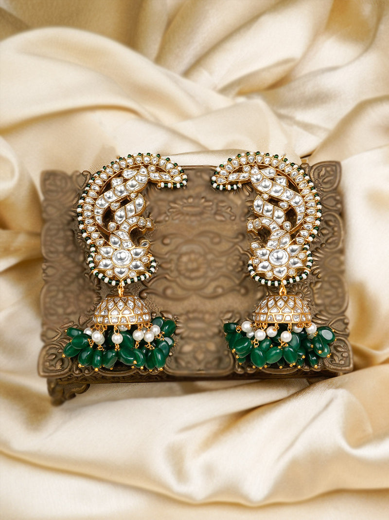 Green Gold Plated Jadau Kundan Earrings – ME1180